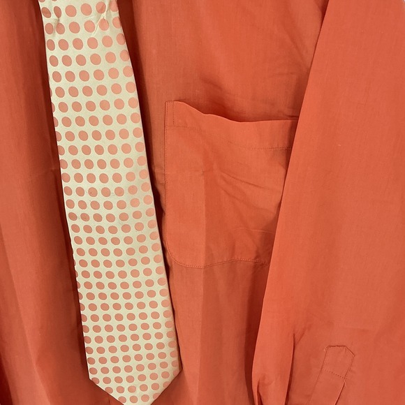 Milano Moda Men's Orange Long Sleeve Dress Shirt with Tie Size 17/17.5- 34/35 - Picture 5 of 9